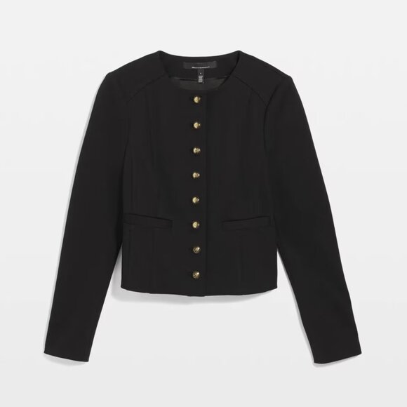 White House Black Market Cropped Luxe Stretch Jacket -Black w/ gold buttons Sz0 - Picture 3 of 5